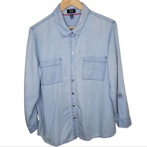 Jones New York Light Denim Button Front Blouse, Size XL
